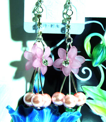 亚太流行亮钻彩花珍珠耳环