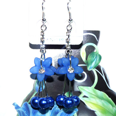 亚太流行亮钻彩花珍珠耳环