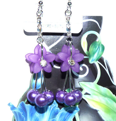 亚太流行亮钻彩花珍珠耳环