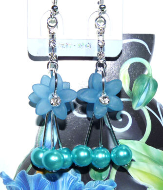 亚太流行亮钻彩花珍珠耳环