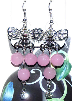 亚太流行亮钻蝴蝶珍珠耳环