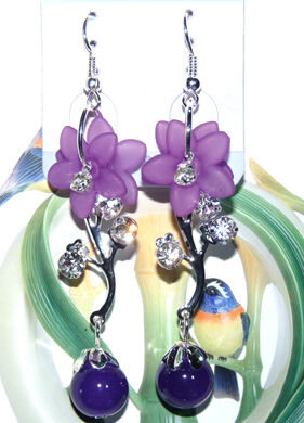 亚太流行亮钻花环梅枝珍珠耳环C3-1-2