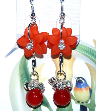 亚太流行亮钻花环吊坠珍珠耳环C4-3-1