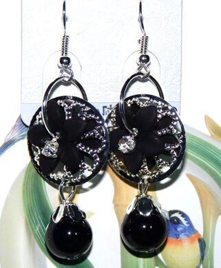 亚太流行亮钻太阳花珍珠吊坠耳环C3-1-2