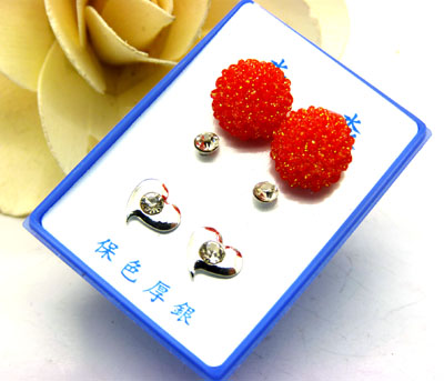 甜美时尚淑女气质镶钻三件套耳钉耳饰2013新款 耳钉三C3-2-4件套