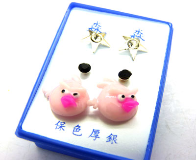 甜美时尚淑女气质镶钻三件套耳钉耳饰2013新款 愤怒的小鸟形状 耳钉三件套C3-2-4