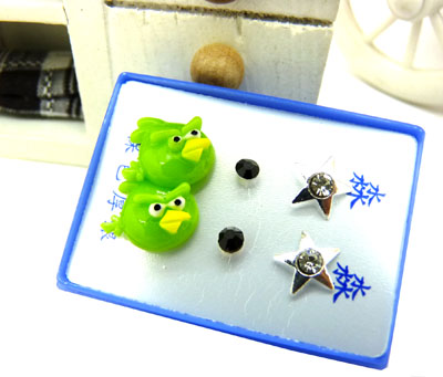 甜美时尚淑女气质镶钻三件套耳钉耳饰2013新款 愤怒的小鸟形状 耳钉三件套C3-2-4