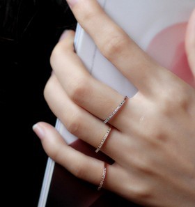 细钻戒指女 细戒指环 韩版潮人指环女尾戒-1#	        