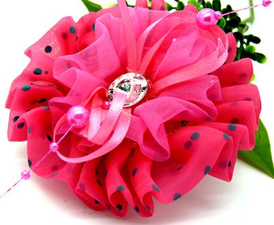 饰品 头饰发饰 丝绸撞色糖果色球球发圈 加厚网纱压夹头花 B4-2-1