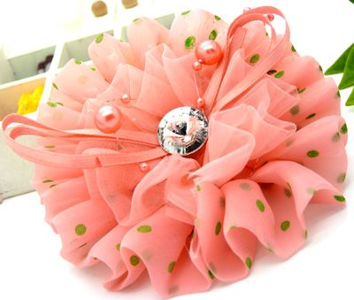 饰品 头饰发饰 丝绸撞色糖果色球球发圈 加厚网纱压夹头花B4-2-1