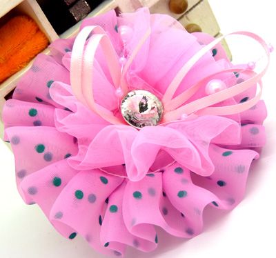 饰品 头饰发饰 丝绸撞色糖果色球球发圈 加厚网纱皮筋头花B4-2-1