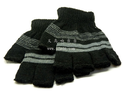 秋冬季男士条格半指保暖毛手套 户外工作手套 骑行保暖手套 魔术手套
