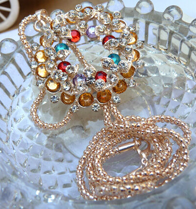 特价合金镂空碎钻民族风毛衣链 圈圈花长款韩国时尚百搭水晶复古多层毛衣链