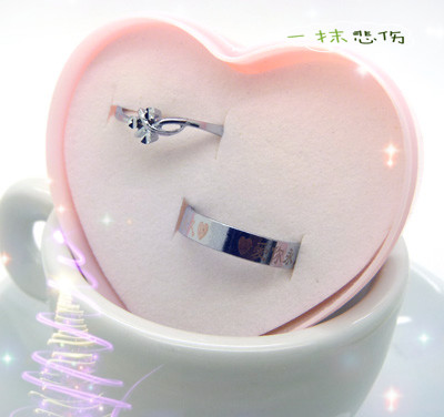 韩国情侣款对戒指环 韩版潮人女男士银色钛钢戒指 生日礼物盒装 潮流指环