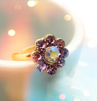 韩版多彩钛钢锆石潮人时尚彩色戒指 简约大气金戒指 潮流女多钻炫丽指环