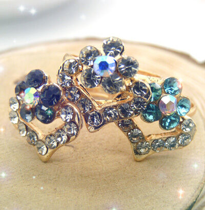 韩版多彩钛钢锆石潮人时尚彩色戒指 简约大气金戒指 潮流女多钻炫丽指环