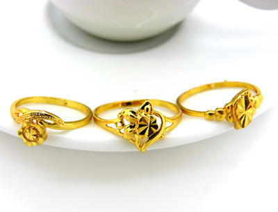 24K黄金戒指 潮流女 千足金镀黄金戒指 尾戒 精致车花戒指 结婚饰品 4号