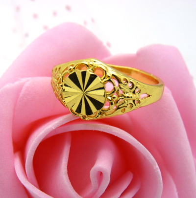 24K黄金戒指 潮流女 千足金镀黄金戒指 尾戒 精致车花戒指 结婚饰品 4号