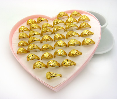 24K黄金戒指 潮流女 千足金镀黄金戒指 尾戒 精致车花戒指 结婚饰品 4号