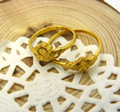 24K黄金戒指 潮流女 千足金镀黄金戒指 尾戒 精致车花戒指 结婚饰品 4号