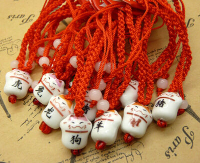 12生肖吉祥语陶瓷招财猫手链 幸运红绳手链 _