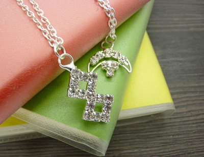 韩版小饰品批发 水钻水晶钻石切面带坠项链颈链 锁骨链 合金锆石项链B6-5-4