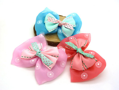 韩版 特价蝴蝶结发夹 棉布料 女花边 顶夹 发饰皮筋C3-3-1