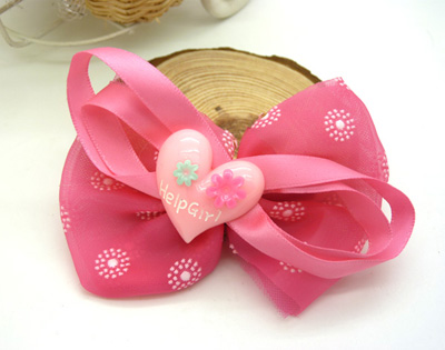 韩国手工布艺爱心点蝴蝶结发夹 韩版发饰品皮筋边夹 时尚潮流爱心皮筋B4-2-1