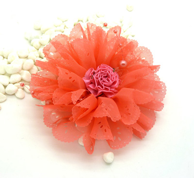 经典最新韩版发饰 大珍珠雪纺花朵皮筋边夹发饰B4-2-1
