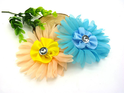 经典最新韩版发饰 大珍珠雪纺花朵压夹 边夹发饰B4-2-1