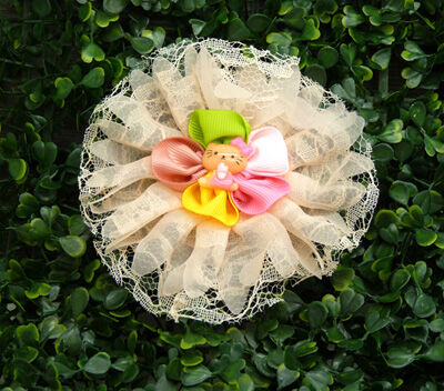 特价韩版 菊花皮筋头饰 手工发饰头饰蕾丝顶夹边夹发圈皮筋蝴蝶结B4-2-1