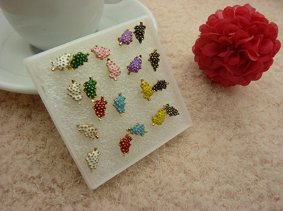 特价潮流耳钉老银匠工艺景泰蓝手工饰品耳钉合金耳饰品 花耳环葡萄耳钉爱心耳钉C6-2-3