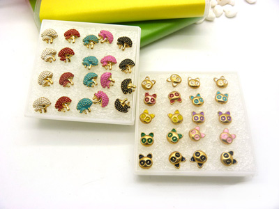 韩国小饰品合金简约复古耳钉 小苹果耳环时尚猫头耳饰品 女士潮流耳钉C6-2-3