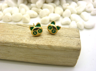 韩国小饰品合金简约复古耳钉 小苹果耳环时尚猫头耳饰品 女士潮流耳钉C6-2-3