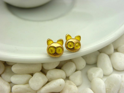 韩国小饰品合金简约复古耳钉 小苹果耳环时尚猫头耳饰品 女士潮流耳钉C6-2-3