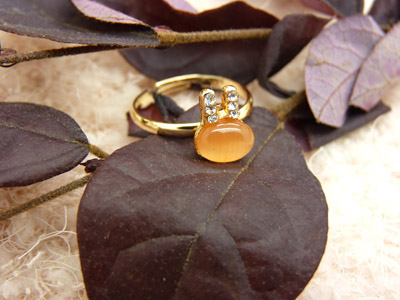 韩国复古戒指 超萌可爱保色水晶锆石兔子蝴蝶结 水钻保色戒指