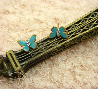 韩国版正品耳饰女小清新甜美奢华超闪水钻耳环 锆石蝴蝶结耳钉C6-2-3