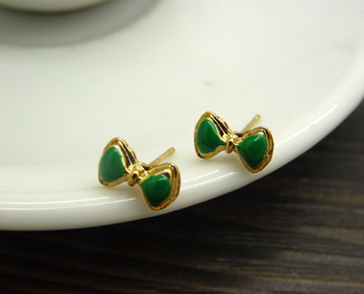 复古哑光金色彩色景泰蓝感超仙气质蝴蝶耳钉 时尚女士耳饰品C6-2-3