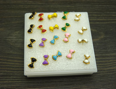 复古哑光金色彩色景泰蓝感超仙气质蝴蝶耳钉 时尚女士耳饰品C6-2-3