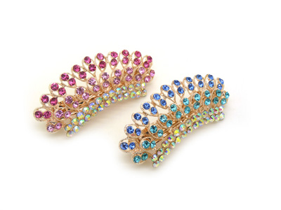 韩版边夹顶夹弹簧夹 合金锆石头花发夹时尚头饰水晶弹簧夹 (大号)