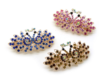 正品精美发饰合金锆石弹簧夹 爱心树叶皇冠凤凰发夹顶夹弹簧夹 大号)