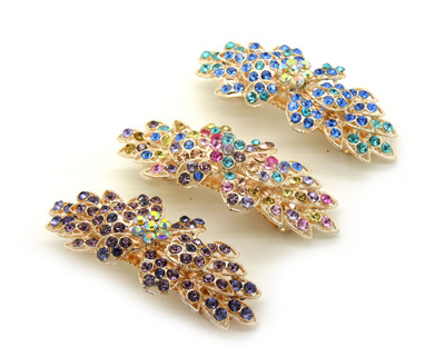 正品精美发饰合金锆石弹簧夹 爱心树叶皇冠凤凰发夹顶夹弹簧夹(大号)