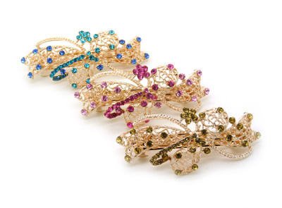 正品精美发饰合金锆石弹簧夹爱心树叶皇冠凤凰发夹顶夹弹簧夹(大号)