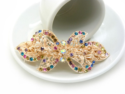 发夹韩国发饰品 盘发卡子顶夹新娘头饰韩版水钻弹簧夹流行美饰 -合金水钻弹簧夹