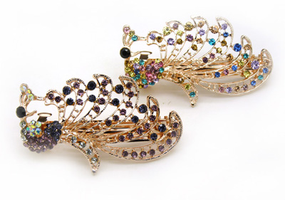 漂亮大横夹 马尾夹水钻弹簧对夹水晶发饰 合金镶钻头花发卡 -魅力弹簧夹