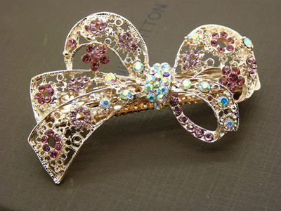 高端精品发饰 韩版头饰发饰钻石合金弹簧一字夹 蝴蝶结甜美发夹 -合金弹簧夹B9-2-2