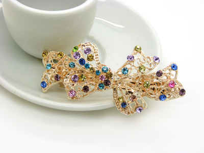 高端精品发饰 韩版头饰发饰钻石合金弹簧一字夹 蝴蝶结甜美发夹 -合金弹簧夹B9-2-2