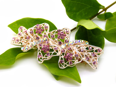 高端精品发饰 韩版头饰发饰钻石合金弹簧一字夹 蝴蝶结甜美发夹 -合金弹簧夹B9-2-2