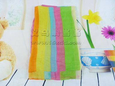 新款七彩多色 渐变过渡色丝巾 棉麻围巾披肩 -