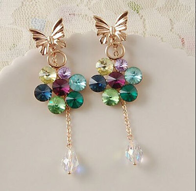 10元店爆款韩版锆石耳环 日韩精致时尚气质水钻耳钉耳环耳挂 女防过敏耳饰品（B4-1-4）